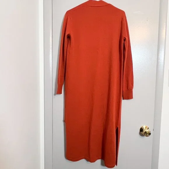 Neiman Marcus Cashmere Long Side-Slit Open-Front Cardigan Burnt Orange Size XS - Picture 7 of 7
